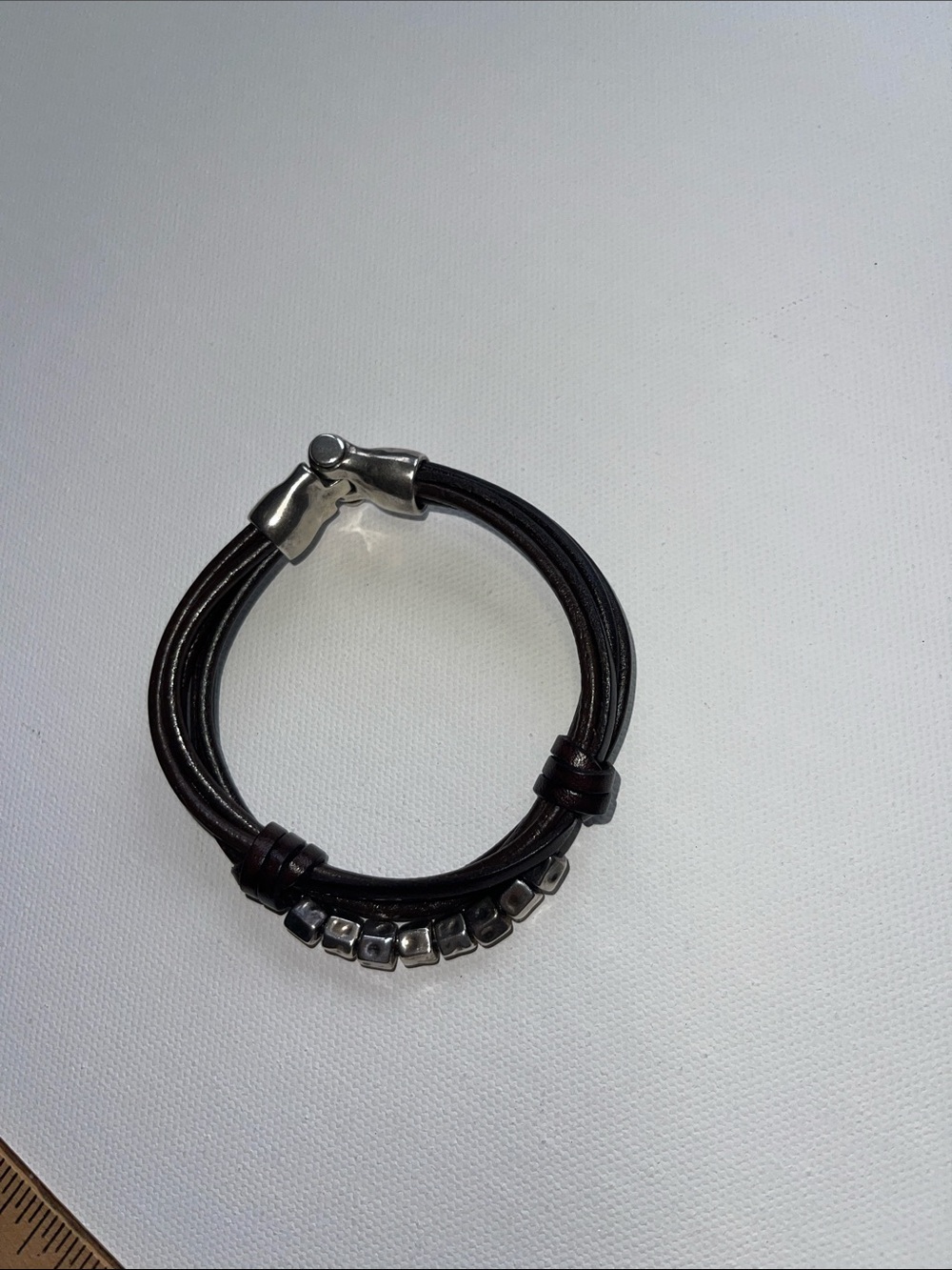 Uno de 50 Dark Brown Multi-Strand Leather Bracelet with Silver Beads